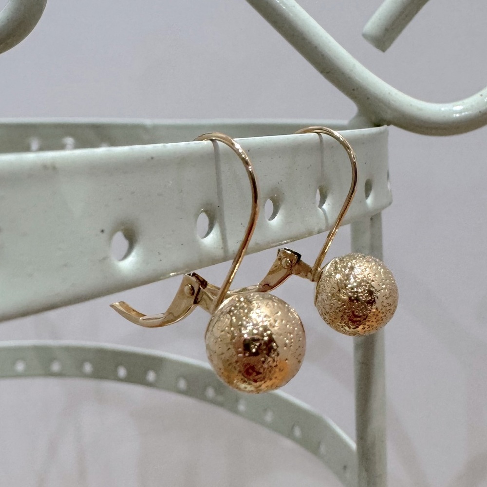 Gold Textured Ball Drop Earrings - Women Jewelry Earrings